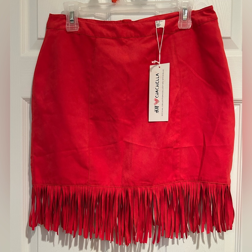 NWT H&M Coachella Vibrant Red Mini Skirt with Fringe